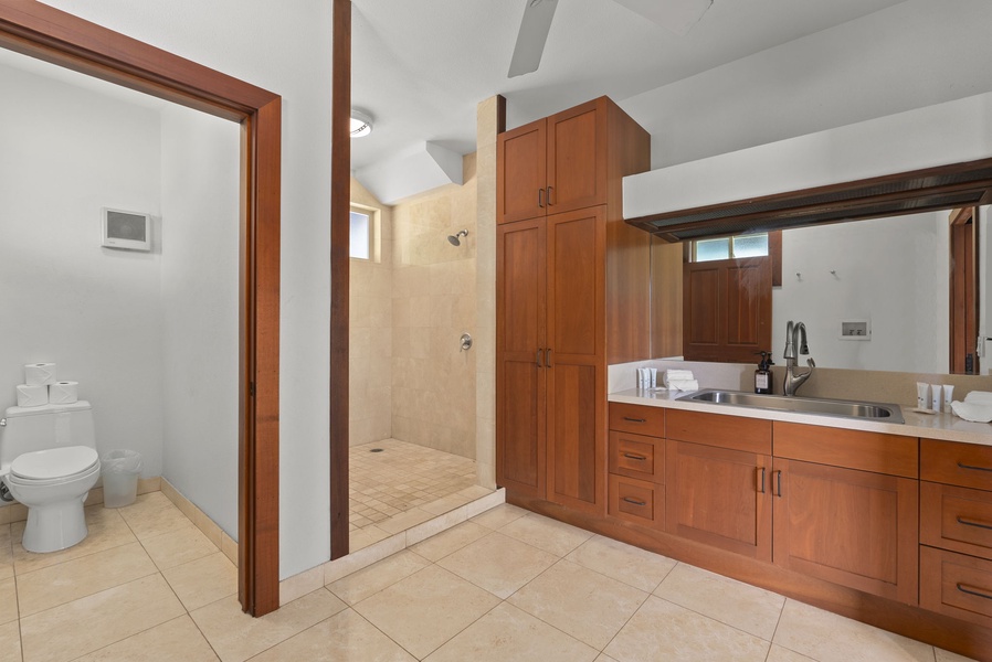 Ensuite bathroom with an enclosed walk-in shower, closet and wide vanity area.*