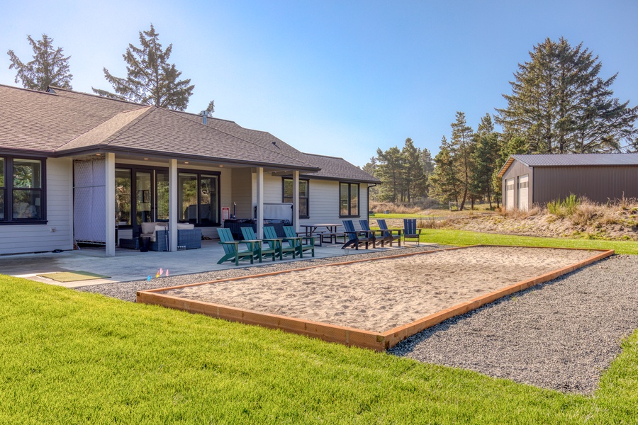 Enormous sand box built for yard games