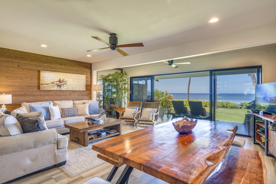 Bright and modern living area with stylish furnishings, perfect for unwinding after a day in paradise.