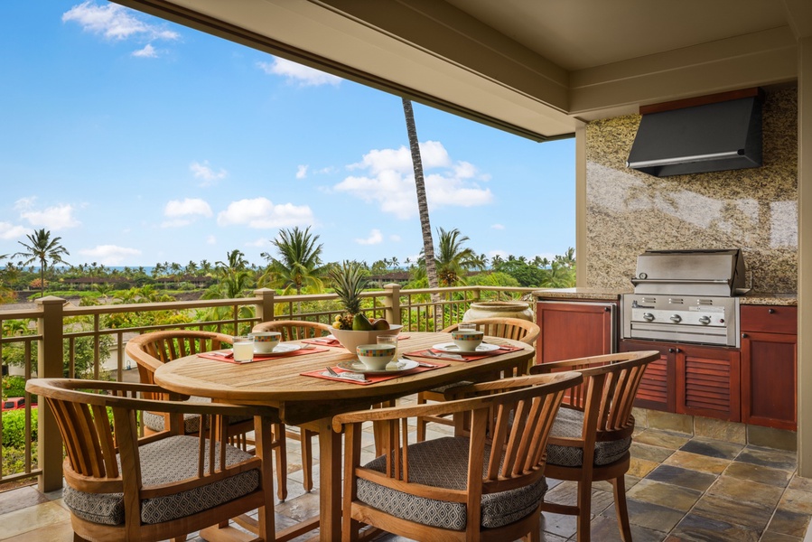 Enjoy al fresco dining, morning coffee and evening cocktails, and the BBQ grill on the side, perfect for grilling up freshly caught Ahi and Mahi Mahi.