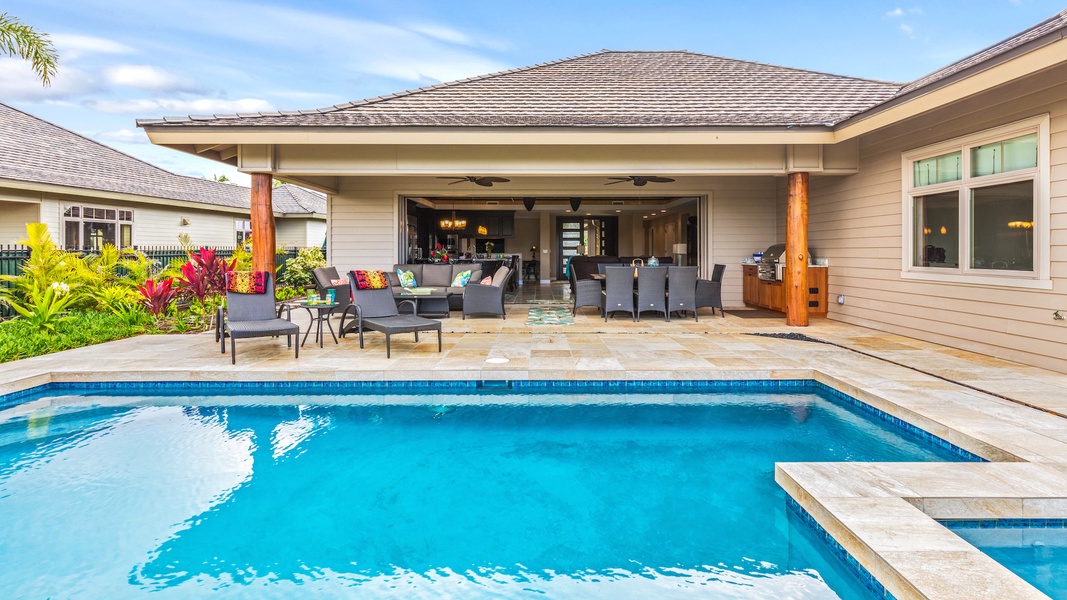 View across the private pool and spa to the lanai.