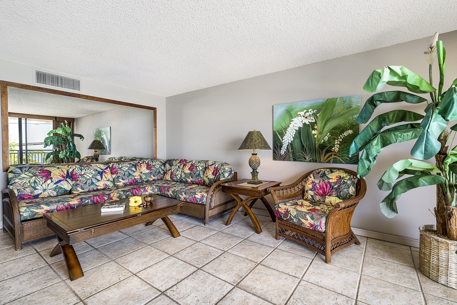 Large living room featuring Queen sleeper sofa