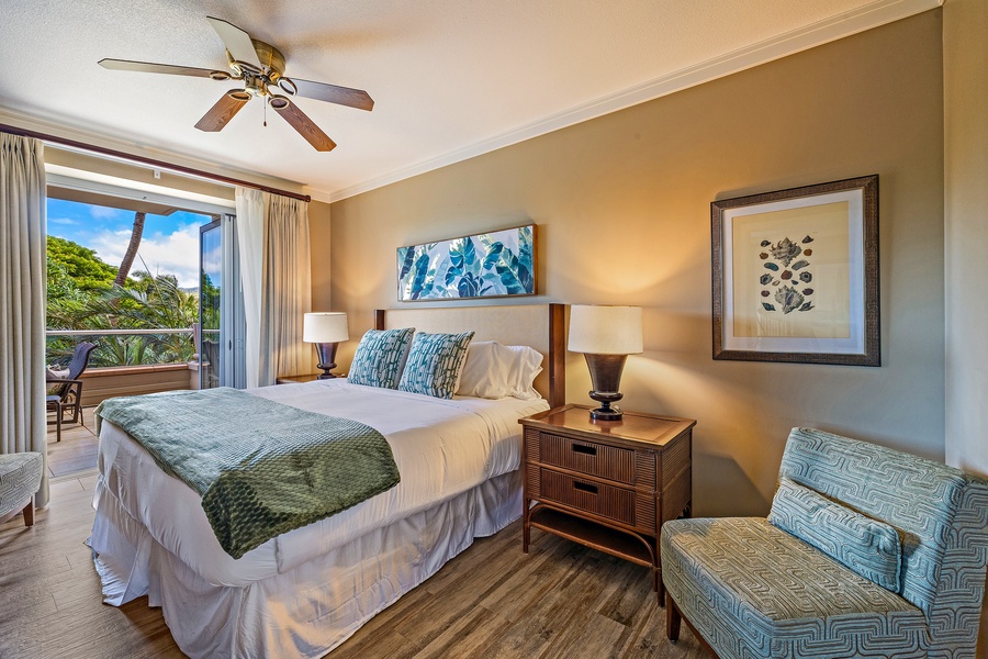 Guest bedroom in Honua Kai Konea 230/232 with a king bed and warm natural light
