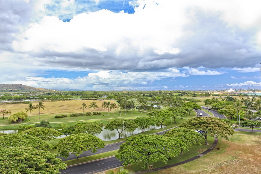 The expansive golf course view from the lanai.