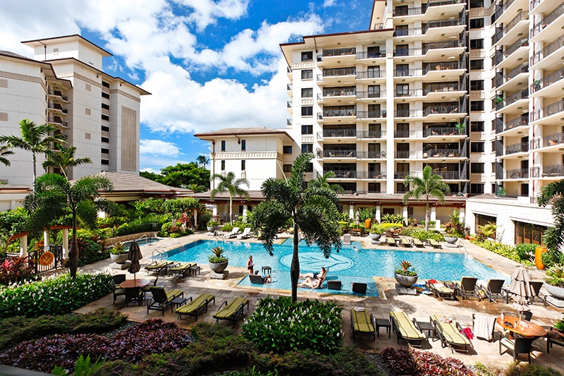 A view of the pool area from the condo.