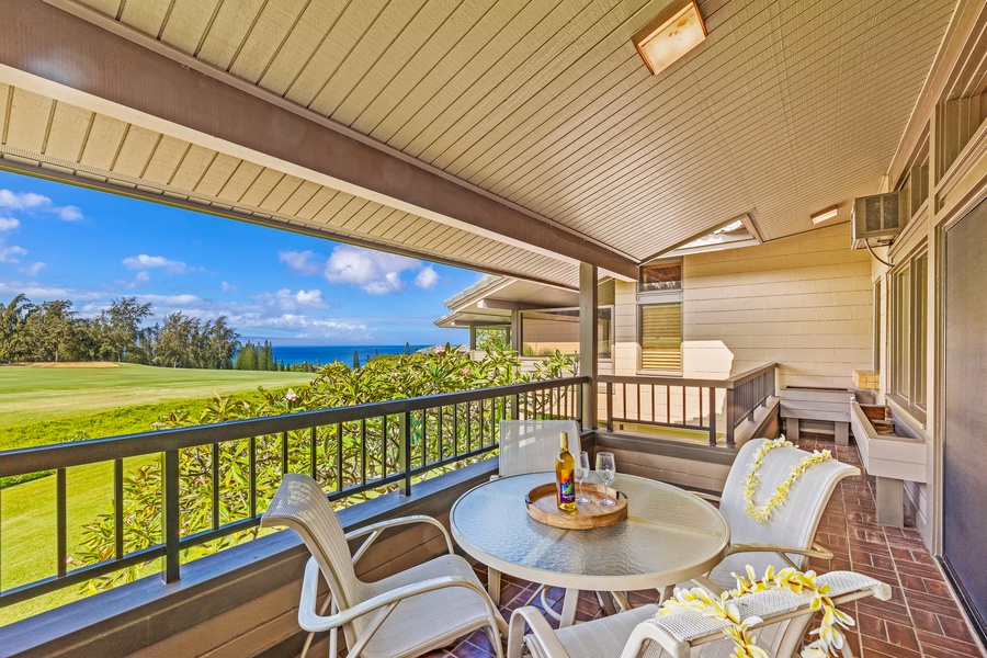 Relax on this inviting lanai, where you can enjoy ocean breezes and partial water views while dining alfresco or simply unwindin