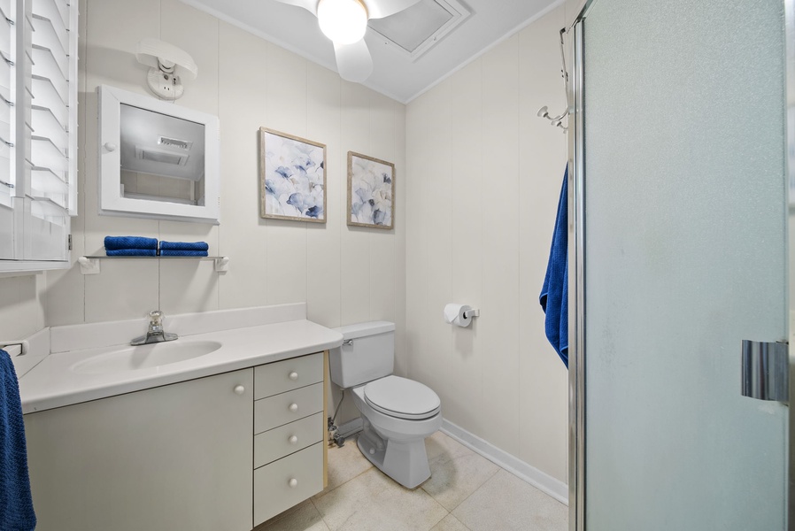 Downstairs tea room modern and stylish bathroom designed for comfort and convenience during your island stay.