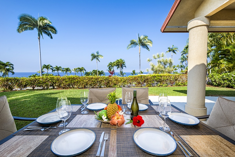 Enjoy water views and a home made meal on the spacious partially covered Lanai!