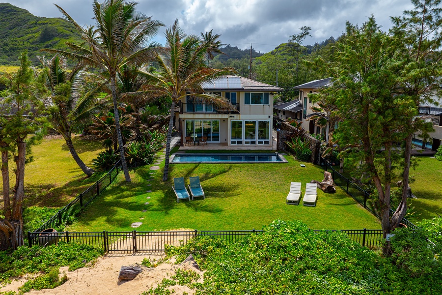 Aerial shot of the backyard.