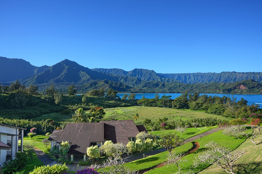 Wake up to incredible views of Hanalei Bay and the vibrant tropical landscape.