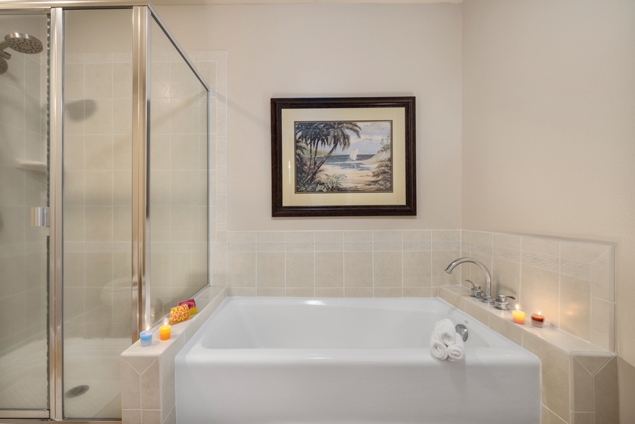 Pamper yourself in a luxurious bathroom featuring a spacious tub for ultimate relaxation.