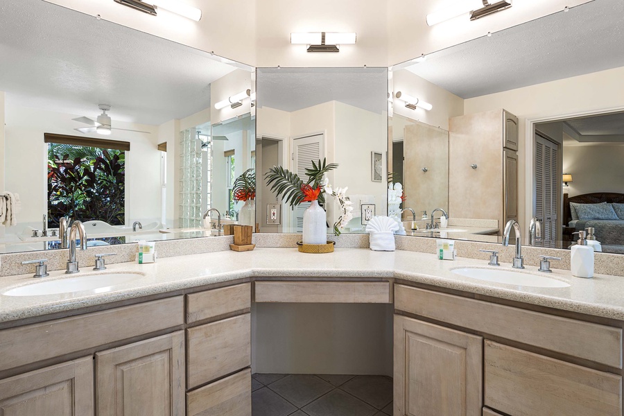 Primary bathroom with dual vanities