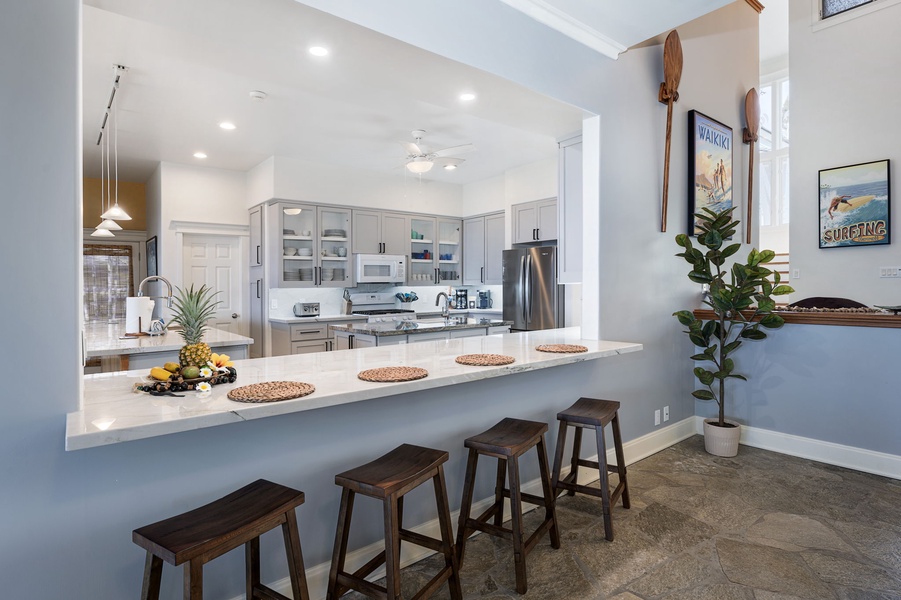 Casual breakfast bar for four invites morning conversation and connection.