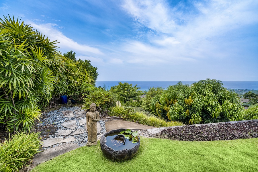 Lush tropical landscape blends into sweeping coastal vistas, just steps from your lanai.