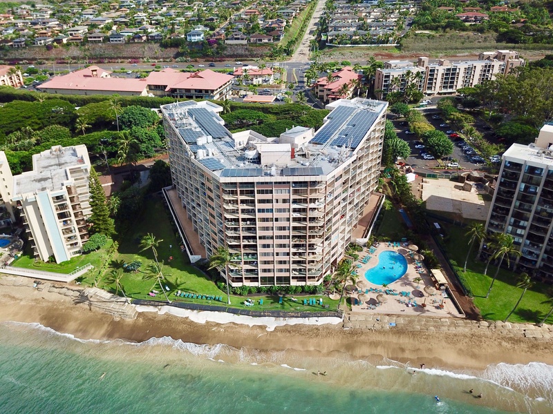 Royal Kahana Up Close Aieral view with its crystal-clear waters and sandy shoreline