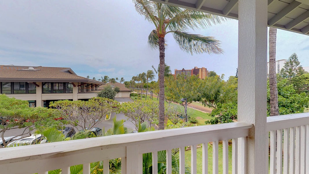 A second floor view toward Disney's Aulani from the lanai.