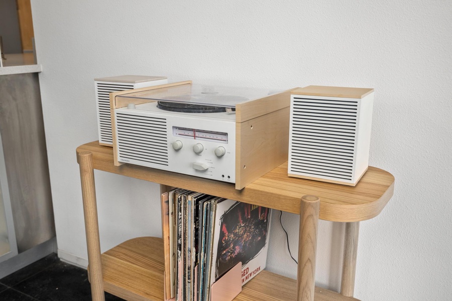 Record player with a selection of classic tunes.