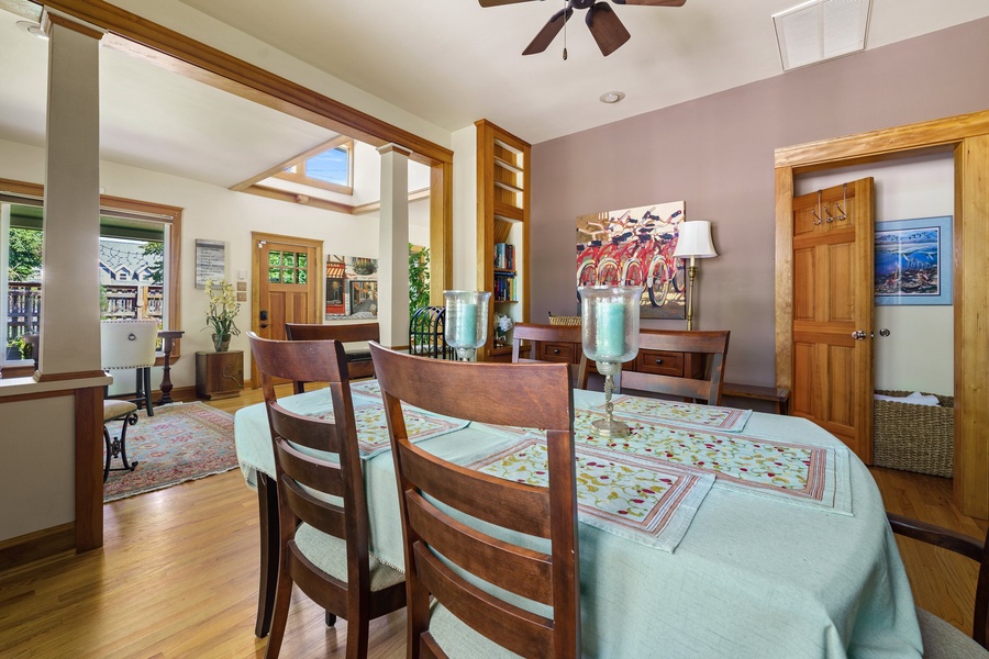 A cozy dining area with natural light and serene views enhances the dining experience.