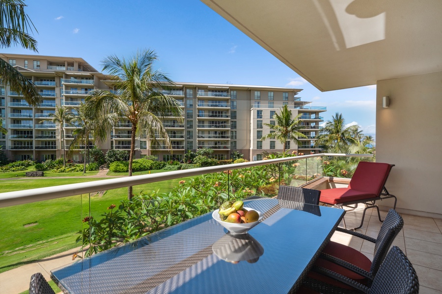 Bask in the warm glow of the Maui sun from the ocean-view lanai at Honua Kai Konea 204.