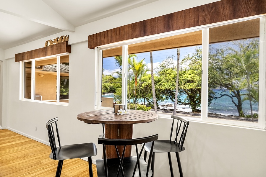 Sit at the bistro table to observe the games and ocean activity