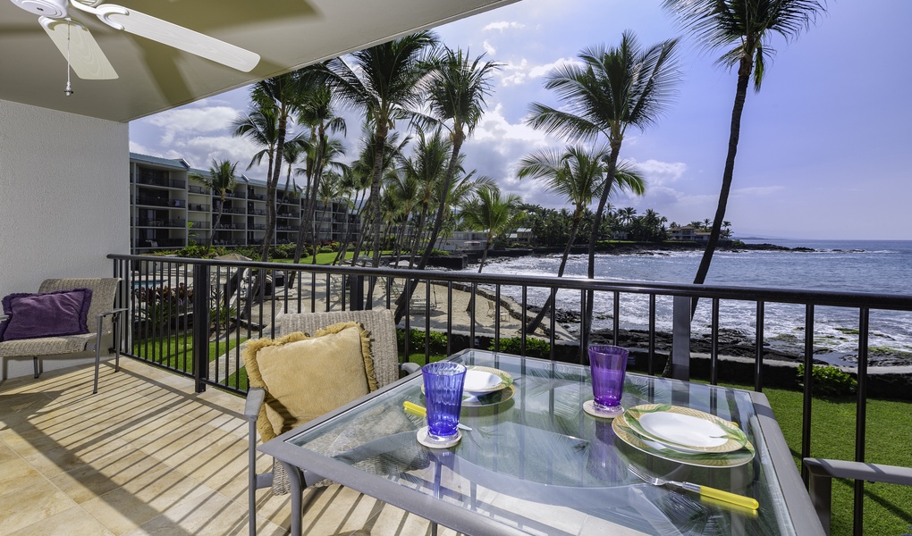Enjoy a meal on the lanai with ocean views!