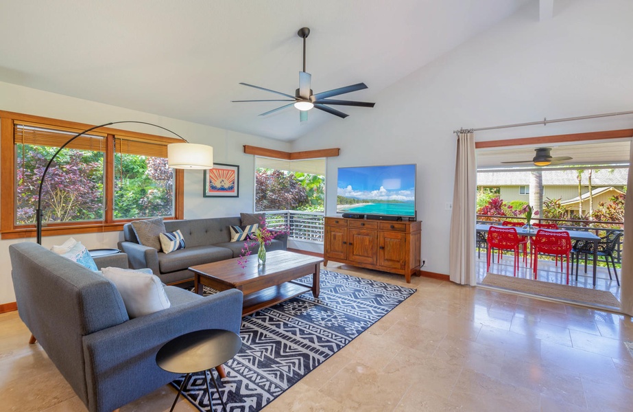 Living space with covered lanai beyond