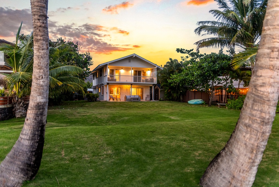 Backyard glow at sunset, welcoming you back from beachside adventures.