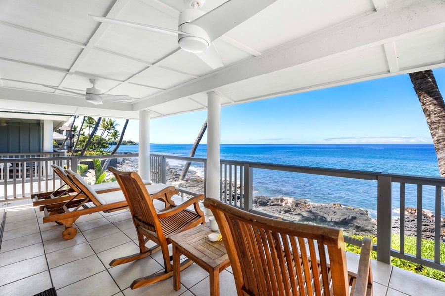 Lounging and seating options from the lanai.