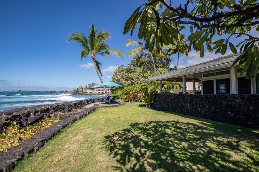 Large private yard ocean front