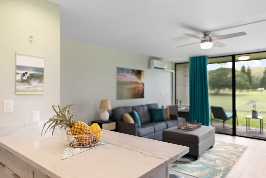 Overlooking the living area and private lanai