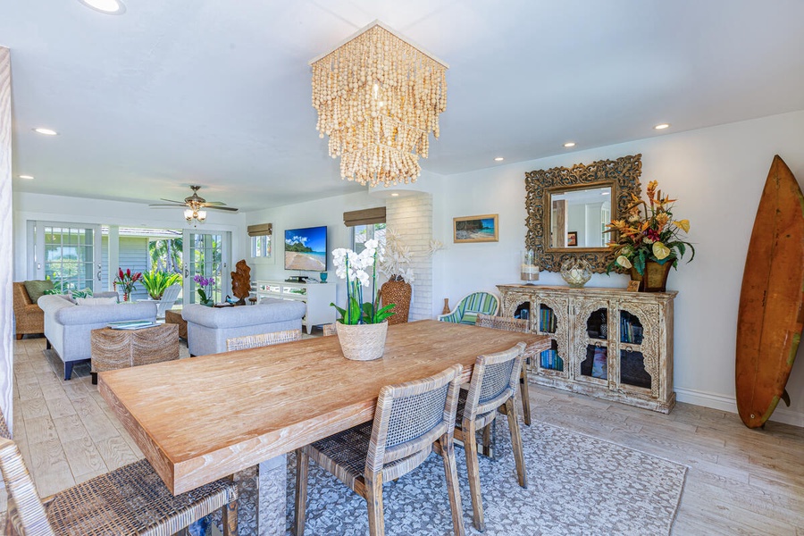 The dining area has table for six.