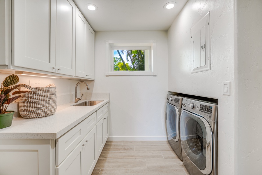 A dedicated laundry space with a washer and a dryer