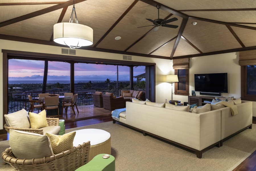 Spectacular sunsets year round from your private ocean view lanai and living area.