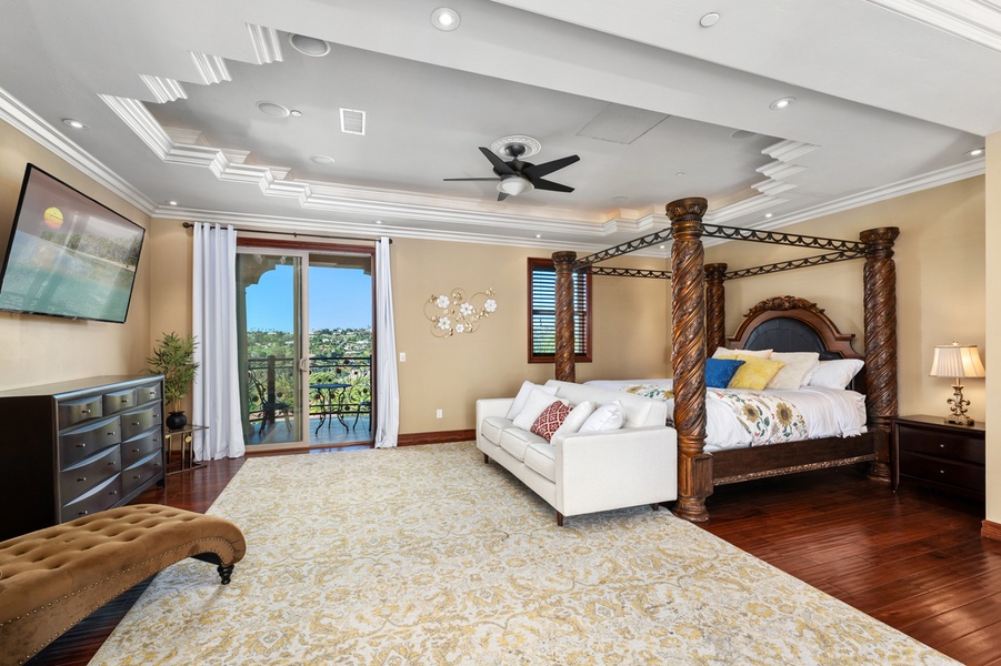 This suite pairs a bed with its own sitting area and a window on the hills.