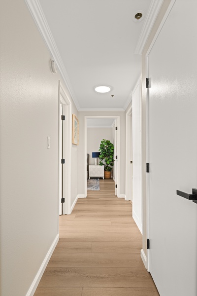 Entry hallway leading to your peaceful retreat, setting the tone for your relaxing coastal getaway.