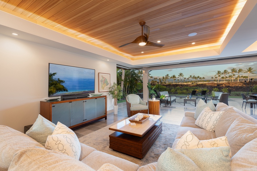 Inviting open floorplan opens all the way from the living to the lanai area