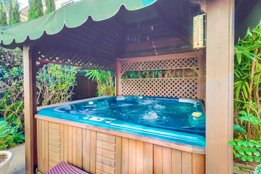 Revitalize yourself with a refreshing soak in the hot tub after a day of adventure, embracing relaxation and tranquility.