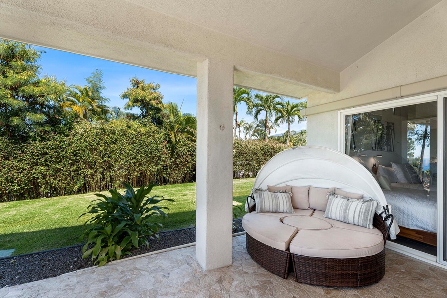 Cozier guest suite with its own lanai and round daybed—your private nook to unwind.