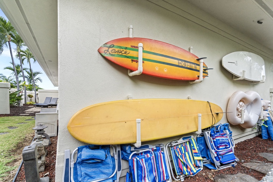 Beach-ready with surfboards, chairs, and gear included, encouraging adventure from sunrise paddle outs to golden hour lounging.