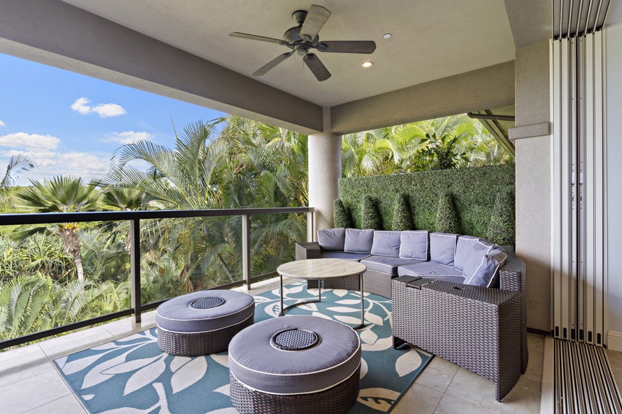 Enjoy your morning coffee on the lanai with outdoor views.