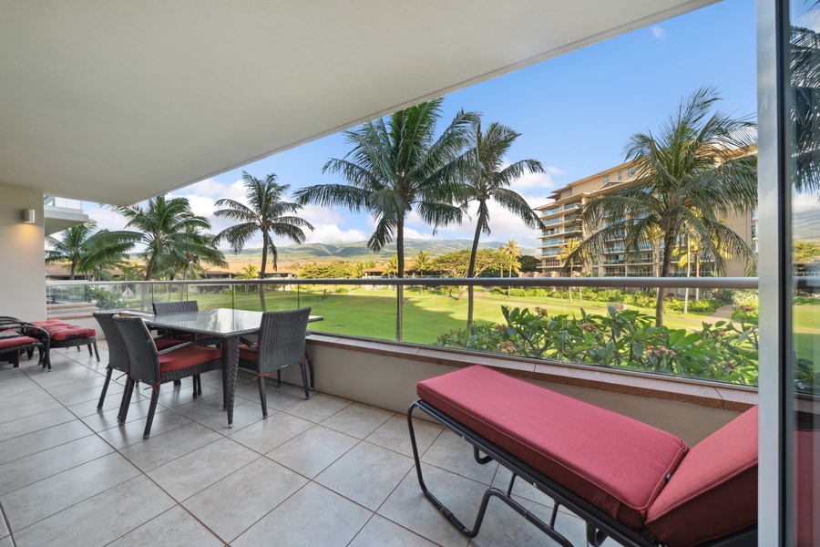 Lounge with a view from your shaded lanai at Honua Kai Konea 204—perfect for morning coffee or reading.
