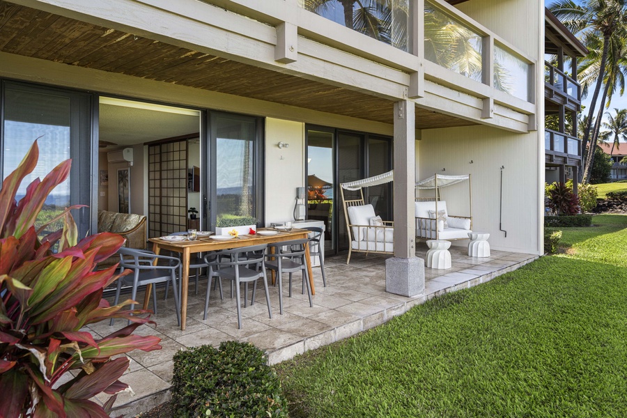 Unwind in your private lanai, the perfect tranquil spot for sipping cocktails and basking in the warm island breeze.