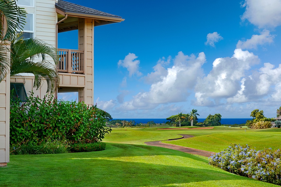 Lush garden views and serene green fairways just outside your windows — tropical surroundings await.