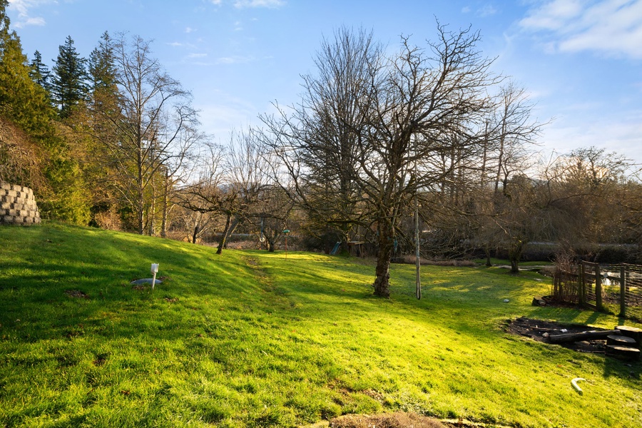 Expansive property grounds showcase rolling green lawns and mature trees creating a peaceful countryside setting.