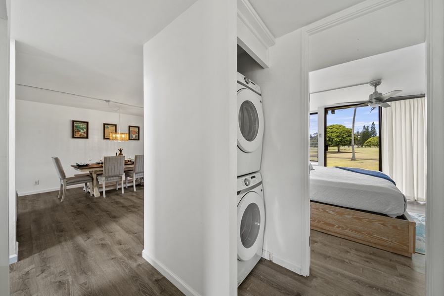 An in unit washer and dryer for convenience.