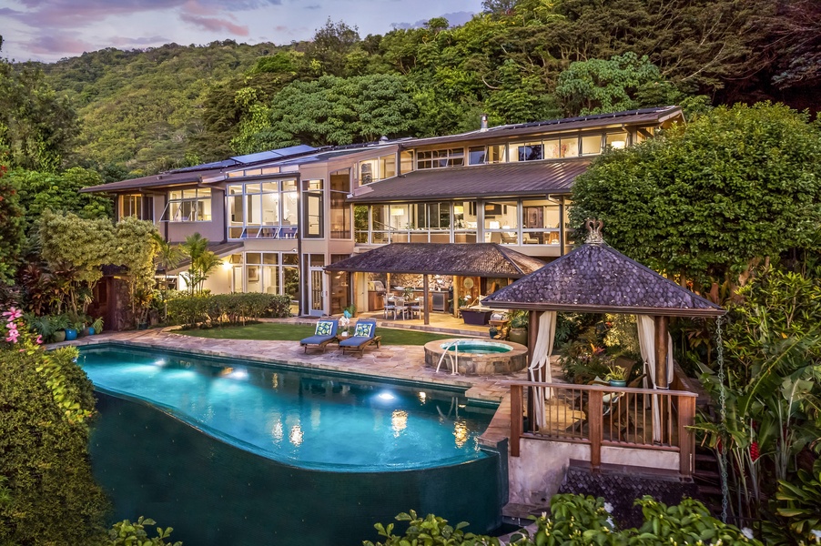The estate by night—elegance, seclusion, and ambiance wrapped into one unforgettable stay.