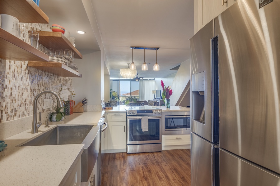 Prep meals in a jiffy in the fully-stocked kitchen.