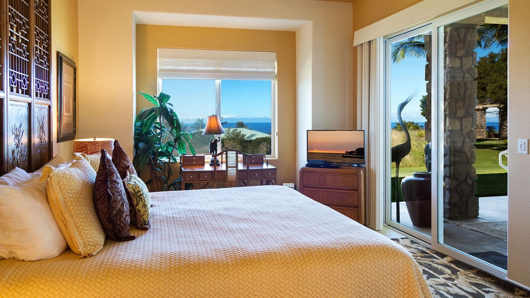 The Primary Bedroom provides a Smart TV and ocean views from the slider door and windows.