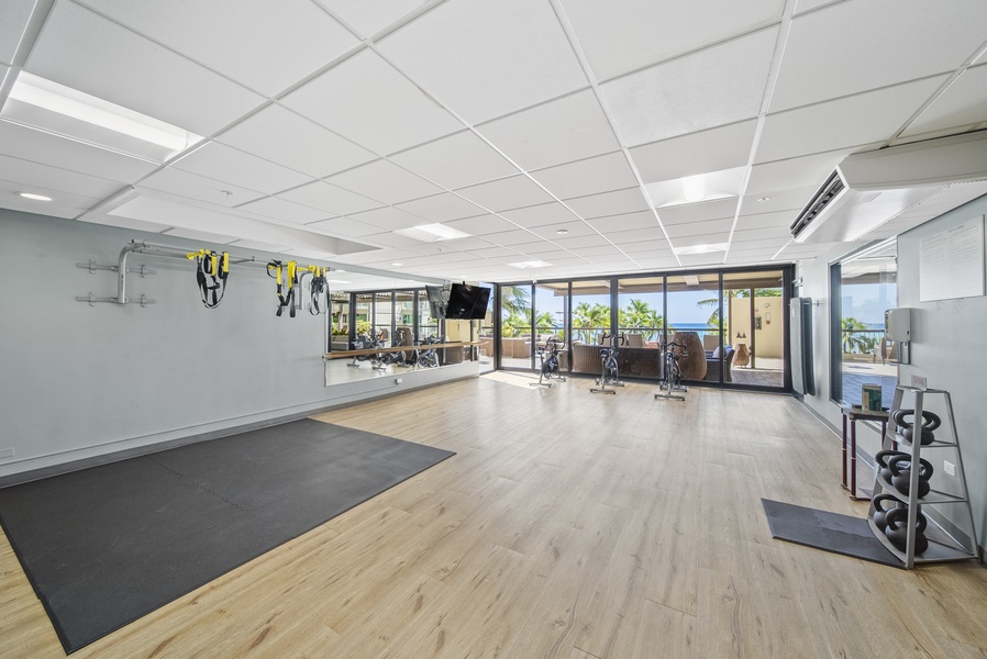 Energize in the spacious fitness studio, equipped for all your workout needs.