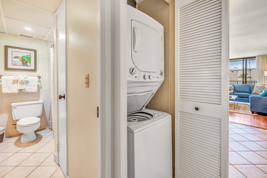 A handy in-unit washer and dryer at Kaanapali Shores 746 makes it easy to refresh during your stay.